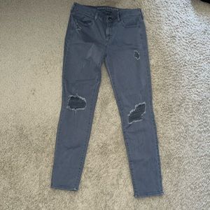 AEO American Eagle Gray X Twill Distressed Jegging Jeans 12L 12 Long